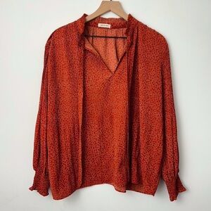 Max Studio Maroon, Red Textured Pleated Long Sleeve Blouse Size XL